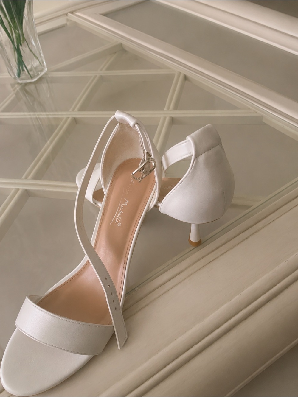 Anne Michelle White Ankle-Strap Kitten Heels